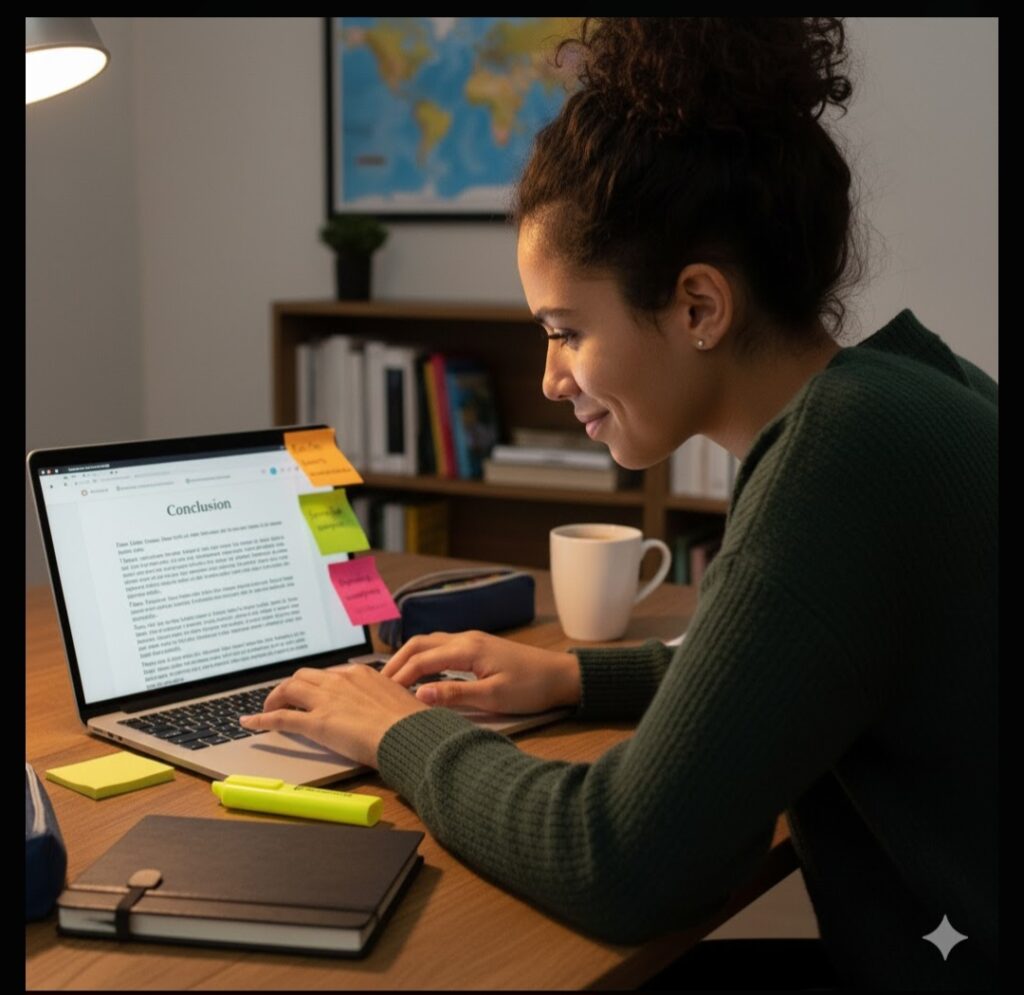  student typing conclusion with confidence here